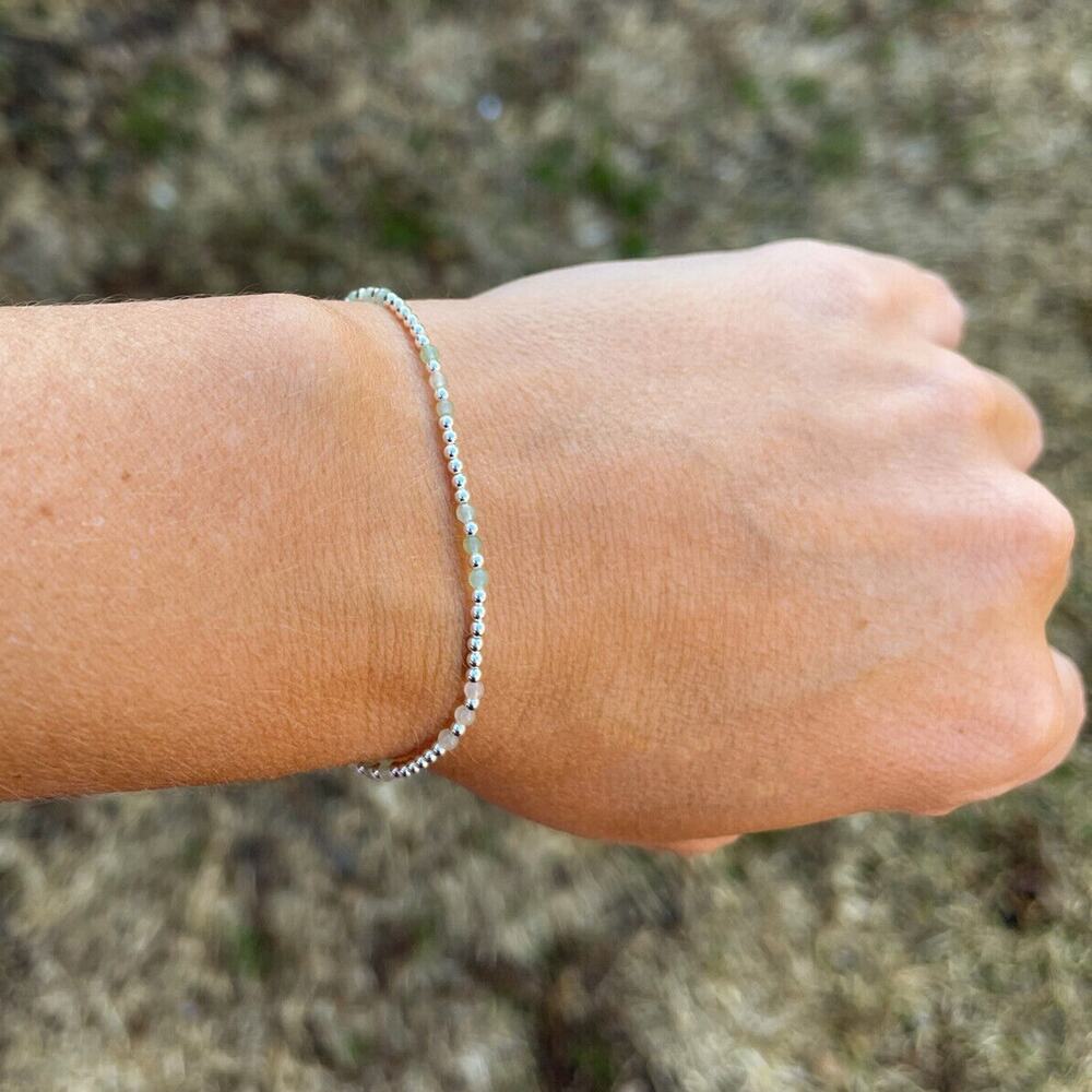 Fine Solid .925 Sterling Silver and green jade gemstone stacking bracelet gift - Picture 4 of 4